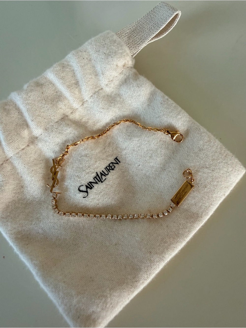 Saint Laurent Gold Crystal Chain Logo Bracelet